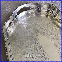 ELKINGTON Vintage Silver Plated Oval Gallery Tray Tea Drinks Serving Cocktails