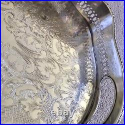 ELKINGTON Vintage Silver Plated Oval Gallery Tray Tea Drinks Serving Cocktails