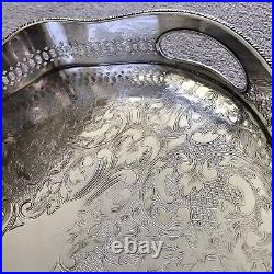 ELKINGTON Vintage Silver Plated Oval Gallery Tray Tea Drinks Serving Cocktails