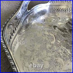 ELKINGTON Vintage Silver Plated Oval Gallery Tray Tea Drinks Serving Cocktails