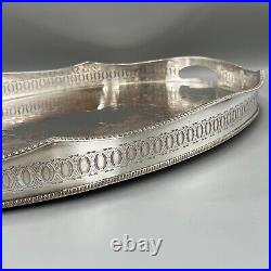 EXTRA LARGE Antique Silver Plated Gallery Butler Serving Tray Handles Vtg Huge