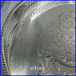 EXTRA LARGE Antique Silver Plated Gallery Butler Serving Tray Handles Vtg Huge