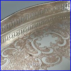 EXTRA LARGE Antique Silver Plated Gallery Butler Serving Tray Handles Vtg Huge