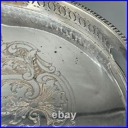 EXTRA LARGE Antique Silver Plated Gallery Butler Serving Tray Handles Vtg Huge