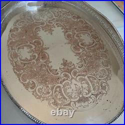 EXTRA LARGE Antique Silver Plated Gallery Butler Serving Tray Handles Vtg Huge