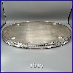 EXTRA LARGE Antique Silver Plated Gallery Butler Serving Tray Handles Vtg Huge