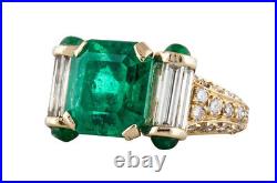 Edwardian Vintage 4.30Ct Asscher Cut Green Emerald Ring 14K Yellow Gold Plated