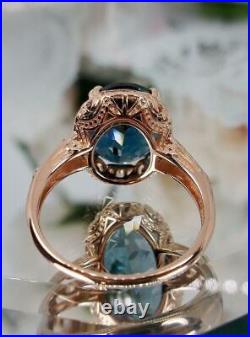 Edwardian Vintage 4.50Ct London Blue Topaz Solitaire Ring 14K Rose Gold Plated