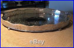English Antique Vintage Barker Ellis Silver Reticulated Gallery Tray