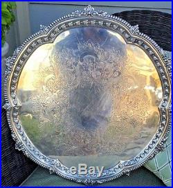 English Antique Vintage Silver Round Barker Ellis Tray