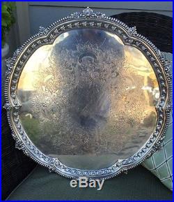 English Antique Vintage Silver Round Barker Ellis Tray