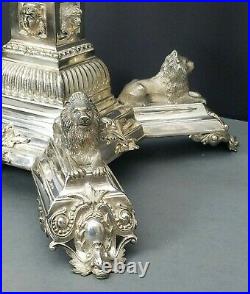 Epergne Winged Dragons Silver Plate Centerpiece Vase Lions Lizards Victorian Vtg