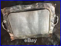 Estate Large Heavy Vintage Silver on Copper Ornate Footed Butler's Serving Tray