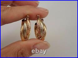 Estate Vintage 14K Yellow Rose White Gold Plated Silver TRI COLOR Hoop Earrings