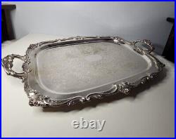 Eton vintage silver plated footed serving tray large handles