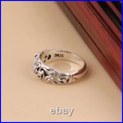 Exquisite Silver-Plated Vintage Silver Black Rose Flower Ring Bride Wedding Part