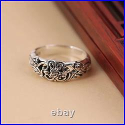 Exquisite Silver-Plated Vintage Silver Black Rose Flower Ring Bride Wedding Part