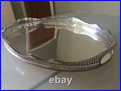 Extra Large Antique Silver Plate on Copper Gallery Serving Butlers Tray Handles
