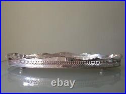 Extra Large Antique Silver Plate on Copper Gallery Serving Butlers Tray Handles