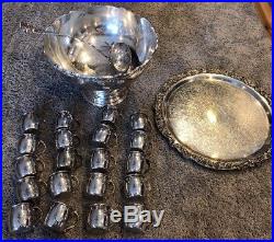 F B Rogers Silver Co 23 Piece Punch Bowl Set Lot Cookie Platter Cups VTG