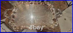 F. B. Rogers Silver Plate Footed Serving Tray With Handles Etched vintage