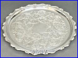 Fabulous Vintage American Rose Round Tray Silver Plate By International Silver