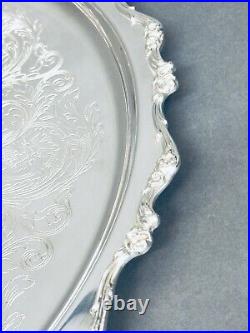 Fabulous Vintage American Rose Round Tray Silver Plate By International Silver