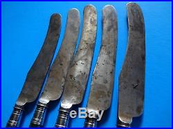 Five-Vintage S. Silver and Green Christofle, Dinner Knives, Beautiful Pattern