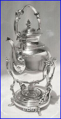 GORGEOUS! Vtg English Slv Plate O/C Tilt Teapot Water Pot withStand & Burner Pot