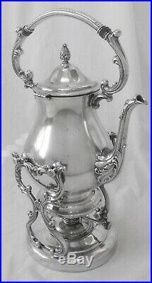 GORGEOUS! Vtg English Slv Plate O/C Tilt Teapot Water Pot withStand & Burner Pot