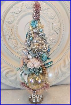 GORGEOUS vintage MErmAId Rhinestone SILVERplate base Ornaments bottle brush tree