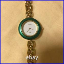 GUCCI Quartz Women's Watch Vintage Green Gold Plated White Dial 11/12 No battery