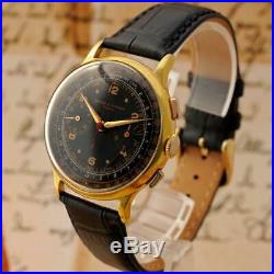 Gents Genuine Baume Mercier Chronograph Large Gold Plated Black Dial Manual Wind