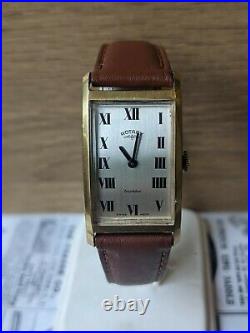 Gents Vintage Rotary Tank Curved Gold Plated Roman Numerals Rare Watch Working