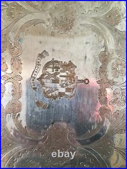 Gilded Age Baroque Lg. Butler Tray Silver Plated withHandles & Coat of Arms