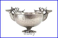 Godinger Vtg Ornate Large Silverplate Elk Deer Head Centerpiece Pedestal Bowl