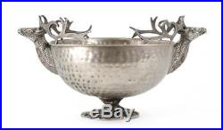 Godinger Vtg Ornate Large Silverplate Elk Deer Head Centerpiece Pedestal Bowl