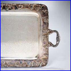 Grand Silver Plate On Copper Tray With Raised Grape Vine Design Vintage