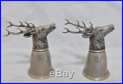 Gucci Italy Vintage Stag Head Silver Plated Stirrup Cups Set of 2