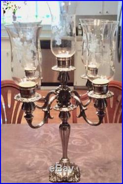 HUGE Vtg RARE WALLACE BAROQUE 5 candlestick CANDELABRA lamp shades Silver #266