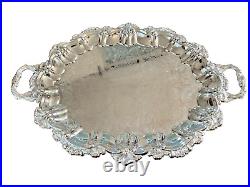 Heavy International Silver Co. VNtg big Silver-Plated Footed Serving Tray etched