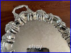 Heavy International Silver Co. VNtg big Silver-Plated Footed Serving Tray etched