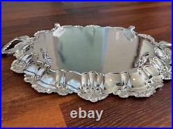 Heavy International Silver Co. VNtg big Silver-Plated Footed Serving Tray etched