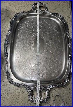 Heavy VINTAGE Silver Plate Large 24.5 Handled Footed Ornate Serving Tray