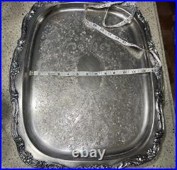 Heavy VINTAGE Silver Plate Large 24.5 Handled Footed Ornate Serving Tray