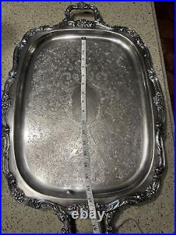 Heavy VINTAGE Silver Plate Large 24.5 Handled Footed Ornate Serving Tray