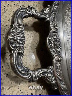 Heavy VINTAGE Silver Plate Large 24.5 Handled Footed Ornate Serving Tray