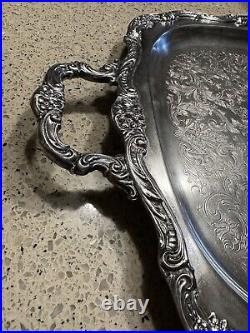 Heavy VINTAGE Silver Plate Large 24.5 Handled Footed Ornate Serving Tray