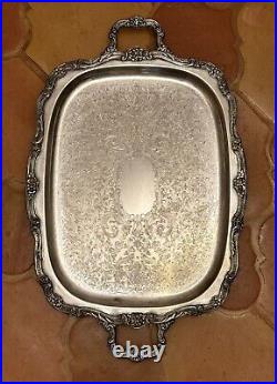 Heavy VINTAGE Silver Plate Large 24.5 Handled Footed Ornate Serving Tray