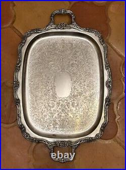 Heavy VINTAGE Silver Plate Large 24.5 Handled Footed Ornate Serving Tray